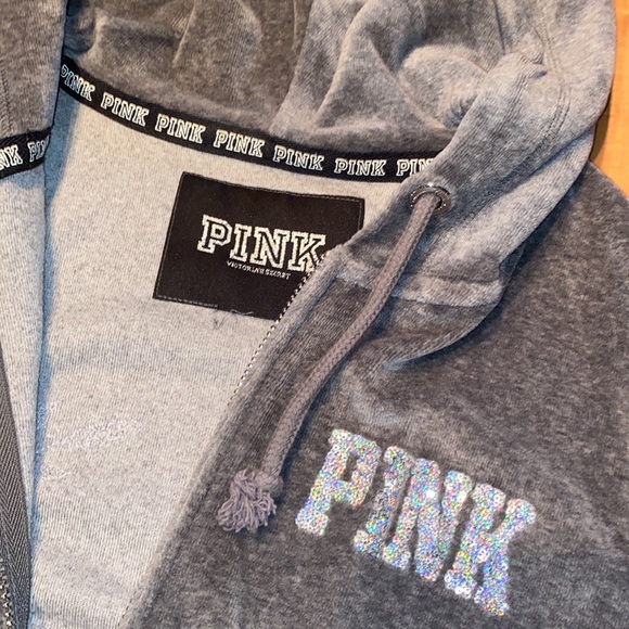 NWOT~VINTAGE VICTORIAS SECRET PINK VELOUR SEQUIN ZIP UP HOODIE - Picture 5 of 9